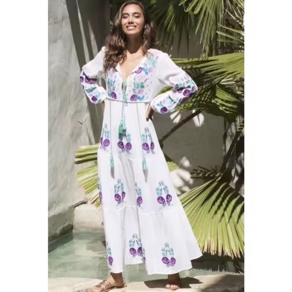 Floral Embroidered White Maxi Dress